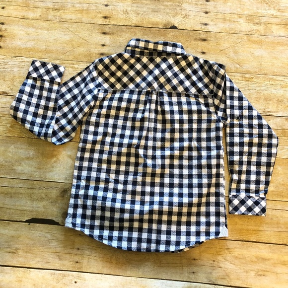 Black White Check Long Roll Tab Sleeve Button - Picture 5 of 8
